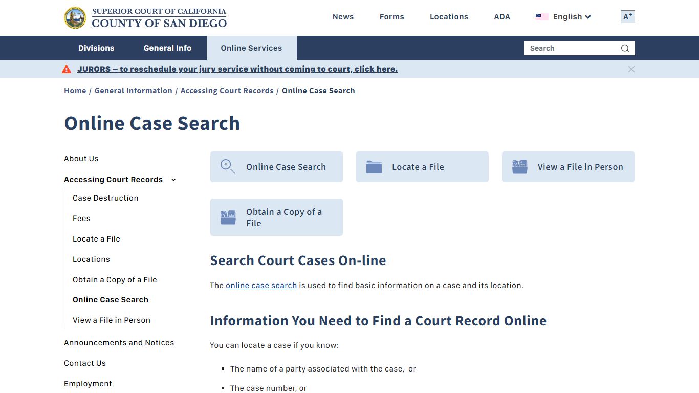 Online Case Search | Superior Court of California - County of San Diego