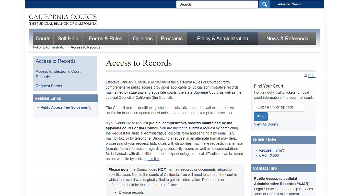 Access to Records - judicial_council - California