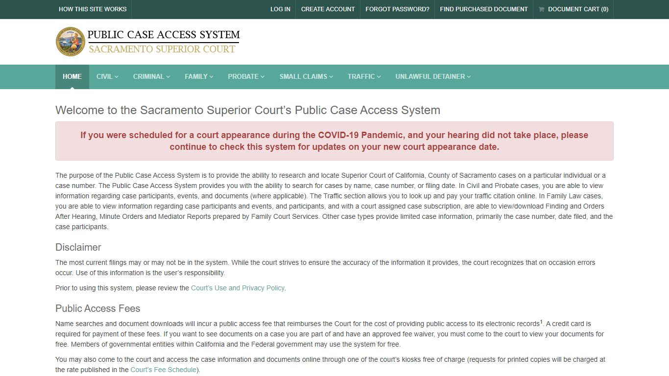 Public Case Access System - California